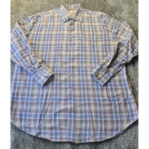 Peter Millar Button Down Plaid Dress Shirt Mens Size XL 100% Cotton
